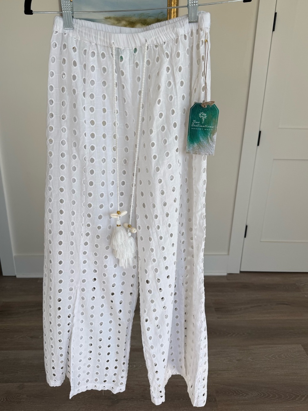 Swim Coverup Pants White Eyelit with Holes NWT Wide Leg